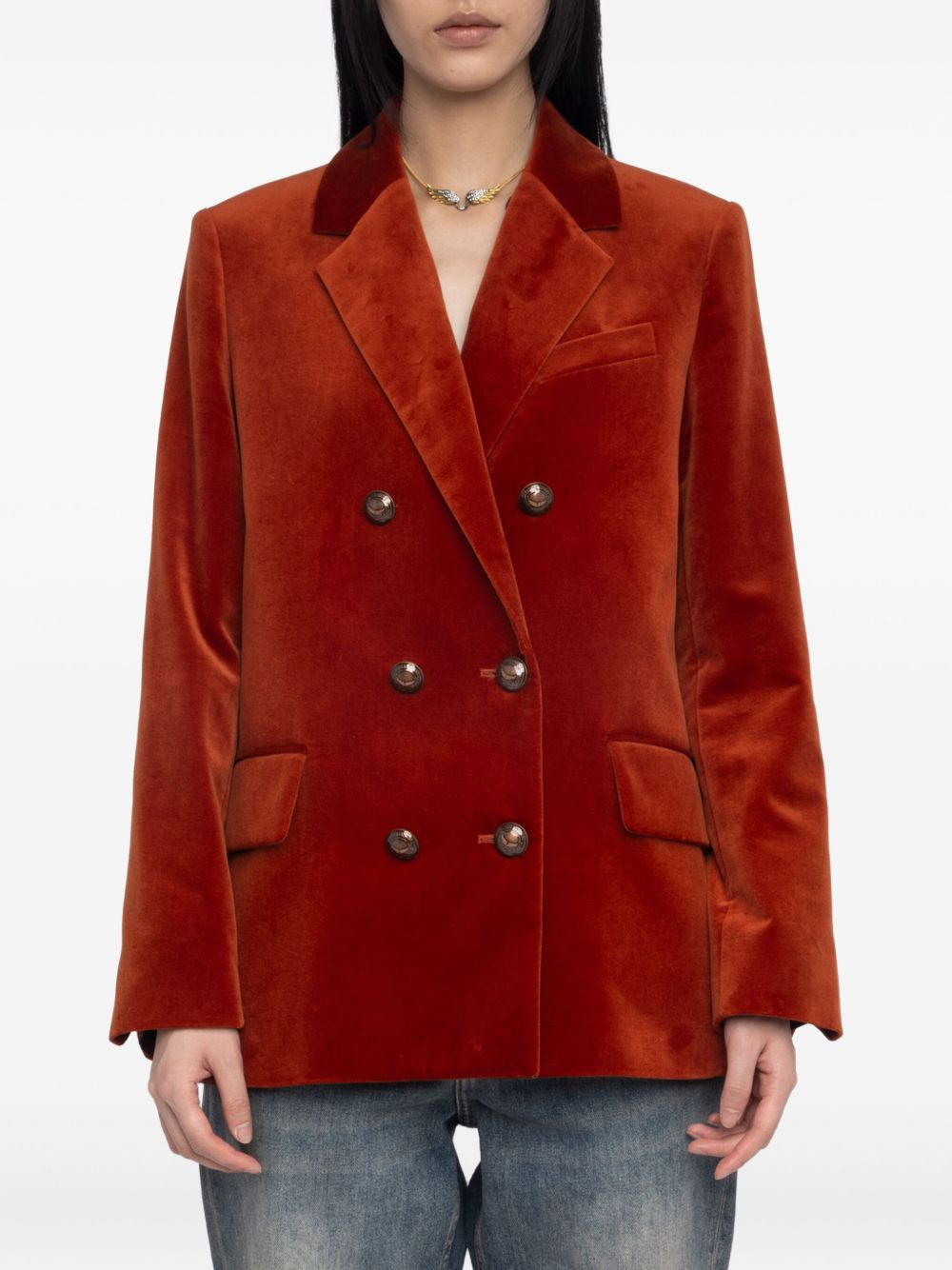 double-breasted cotton blazer - 4