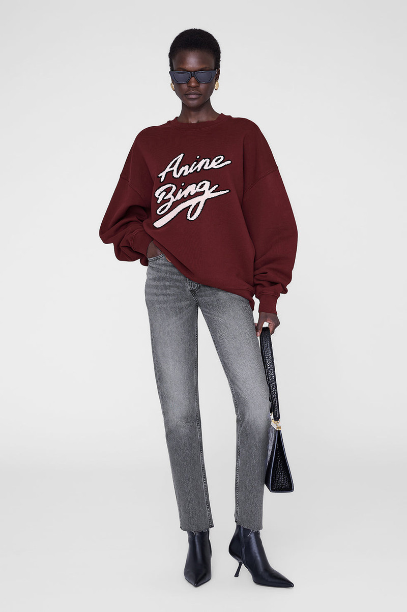 ANINE BING Miles Sweatshirt Chenille Signature - Cabernet outlook