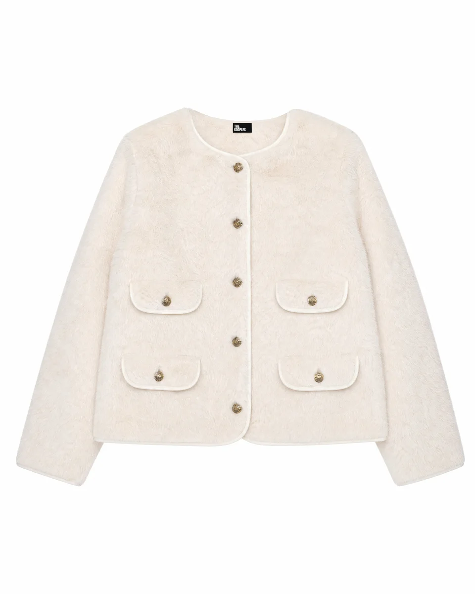 ECRU FAUX FUR COAT - 1