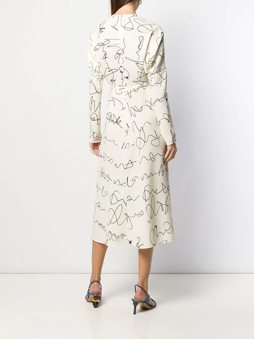 puffed sleeves printed midi-dress - 4