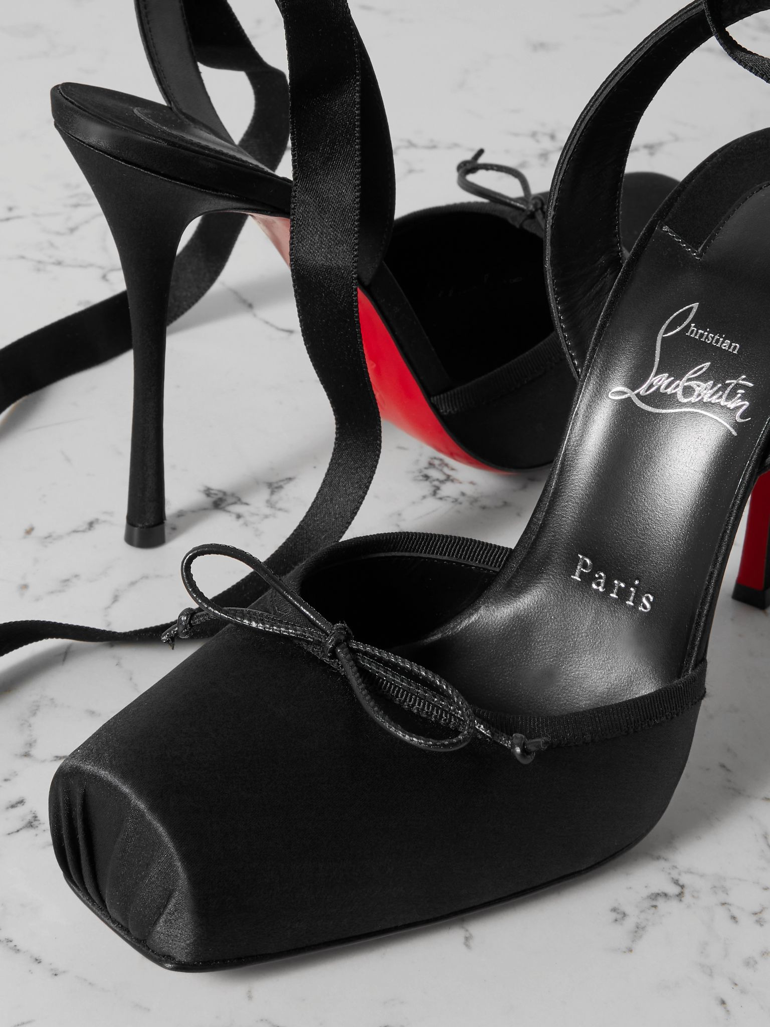Cassia 100 bow-detailed grosgrain-trimmed satin-crepe pumps Black - 4