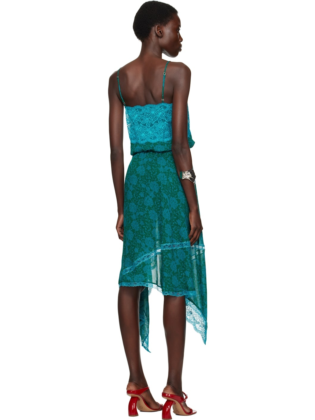 Blue Asymmetrical Slip Midi Dress - 3