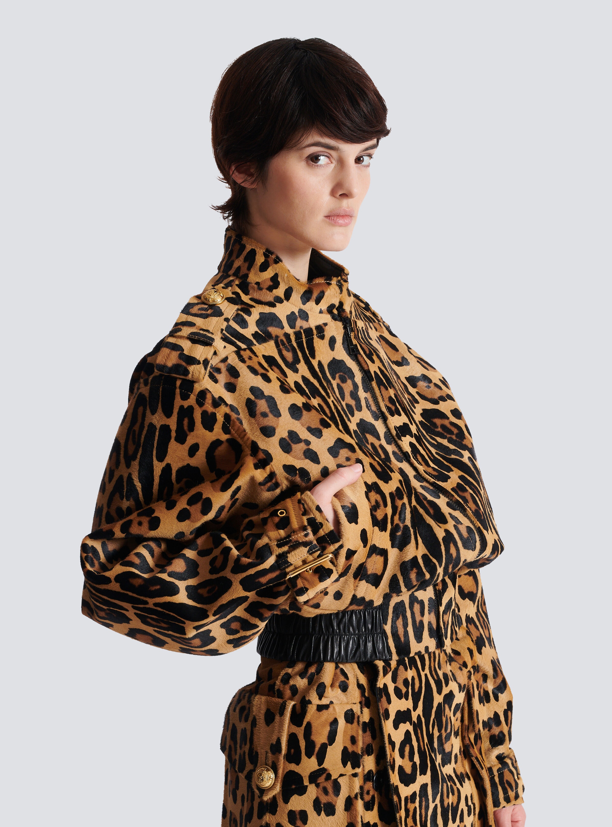 Ponyskin-style leather bomber jacket with leopard pattern - 6