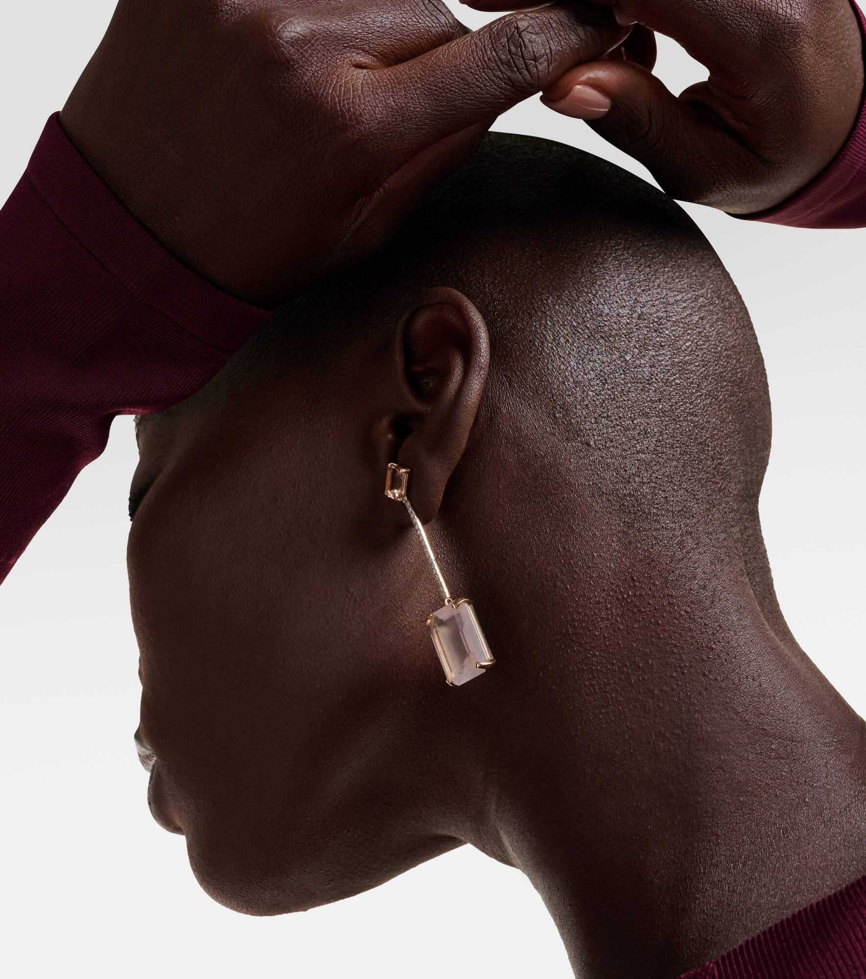 14kt gold earrings with morganite, quartz and diamonds - 3
