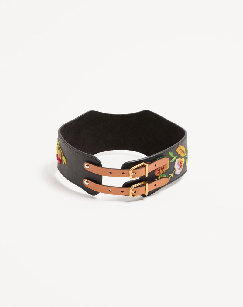 Valentino LEATHER BELT WITH FLORAL MOTIF EMBROIDERY 95 MM outlook