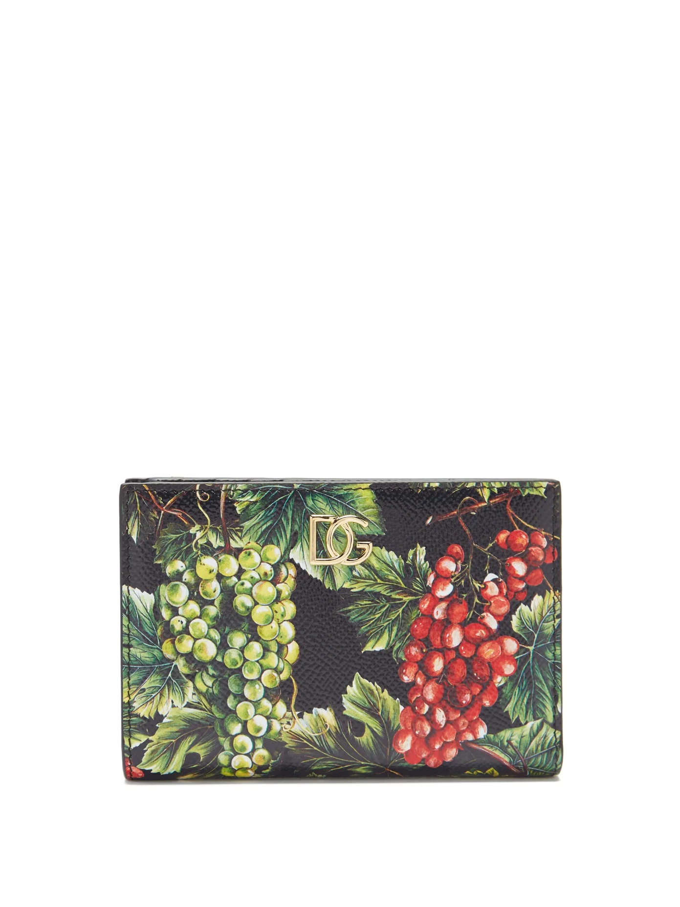 Grape-print leather bi-fold cardholder - 1