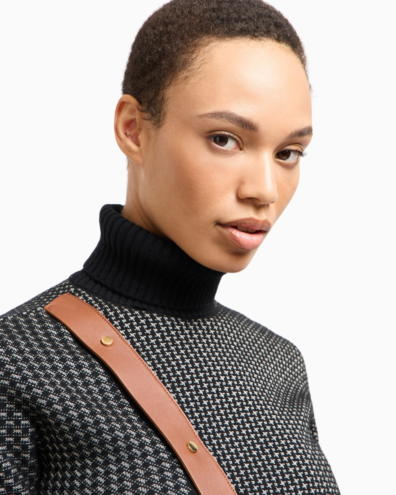 JACQUARD WOOL AND CASHMERE MOCK-NECK JUMPER WITH LEATHER DETAIL - 5