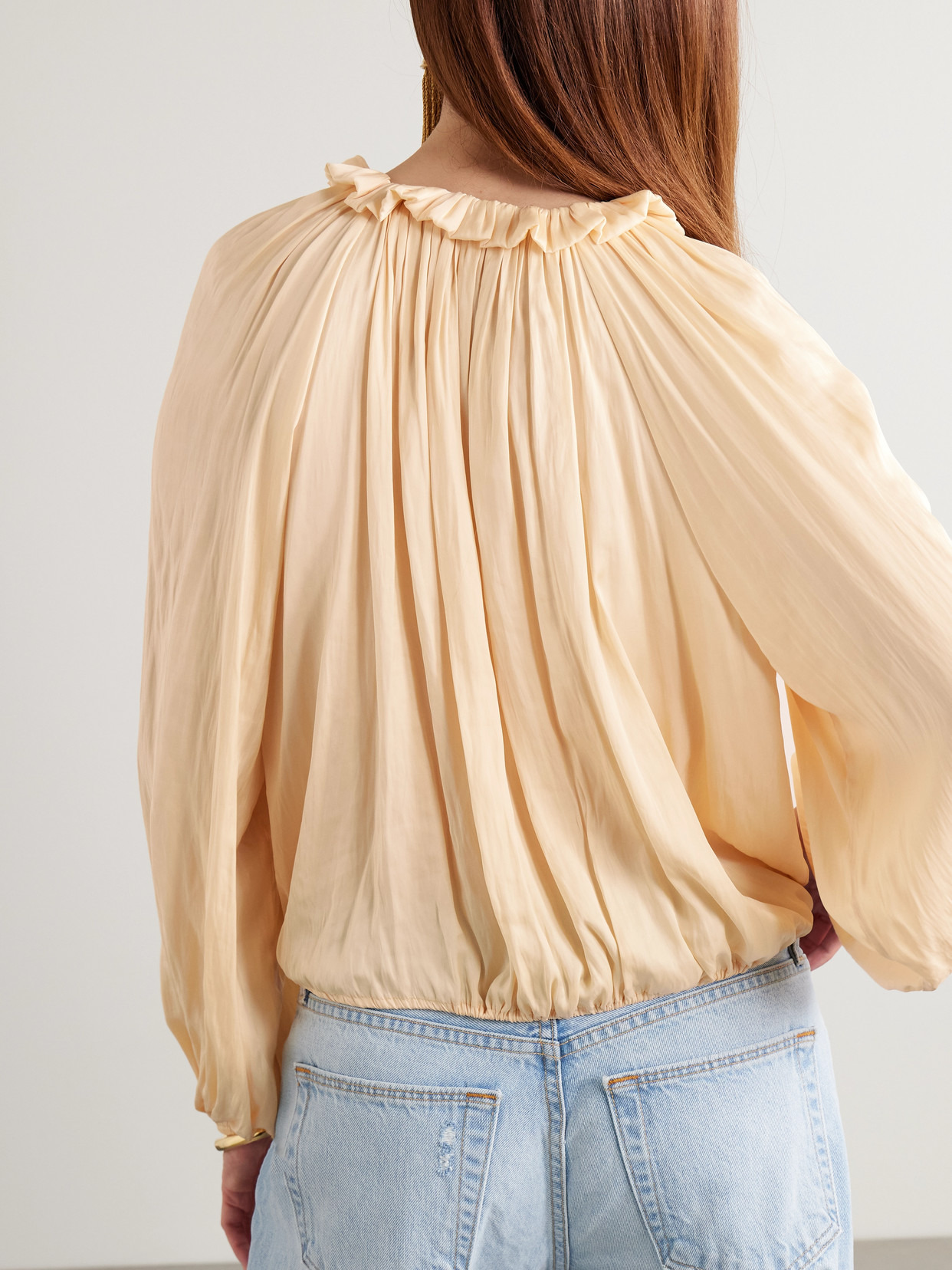 Laurette Gathered Washed-satin Blouse - 3