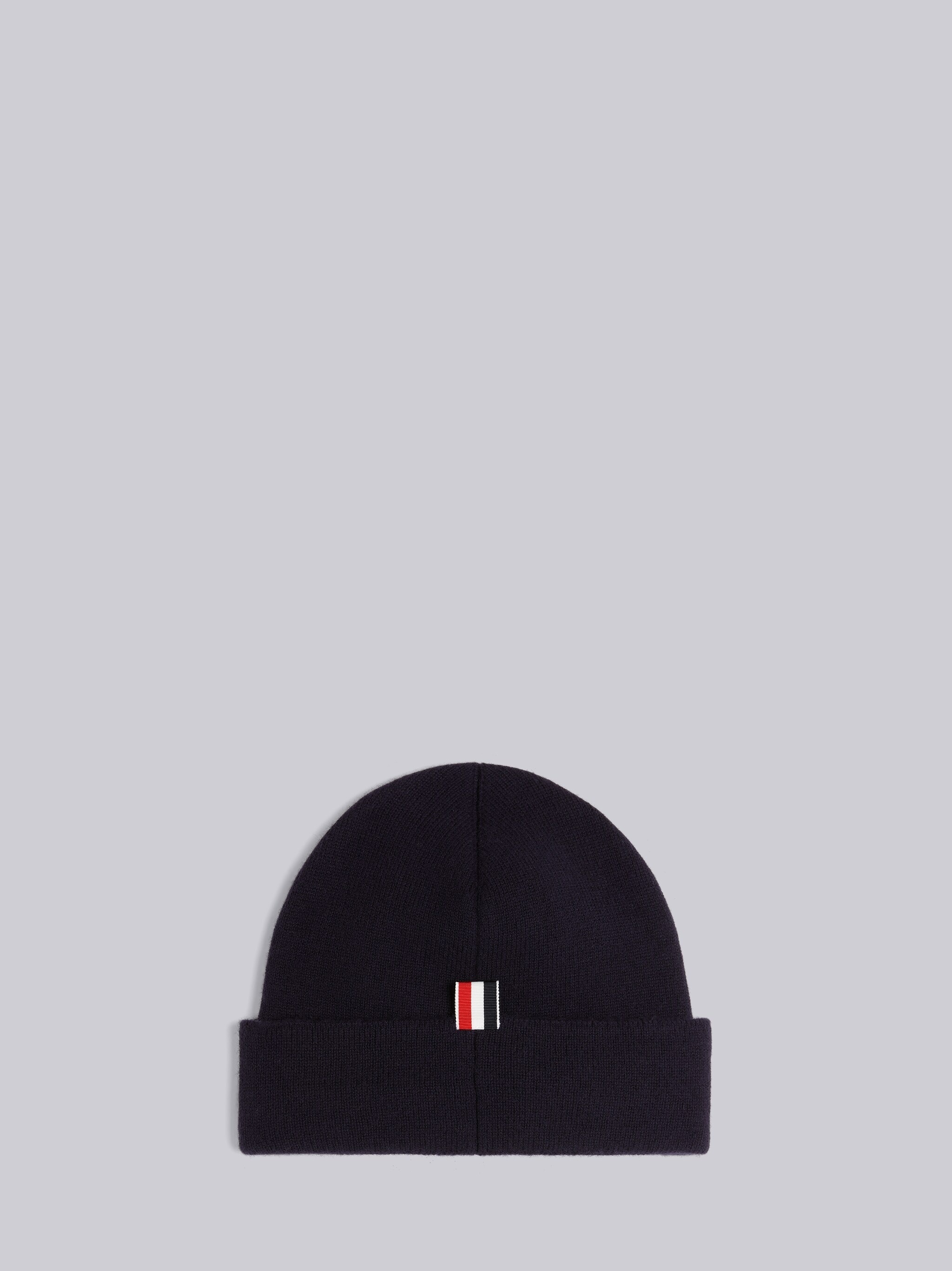 Navy Jersey Stitch Superfine Merino Wool Intarsia Stripe Hat - 2
