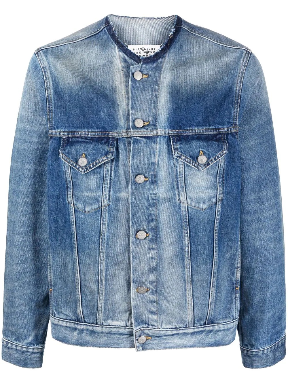 round-neck detail denim jacket - 1