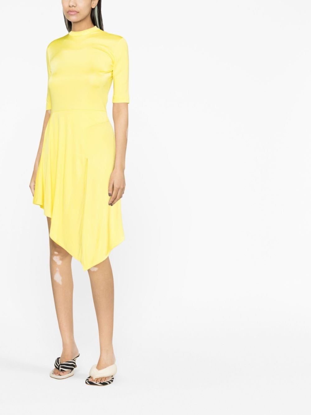 half-sleeve asymmetric-hem dress - 4