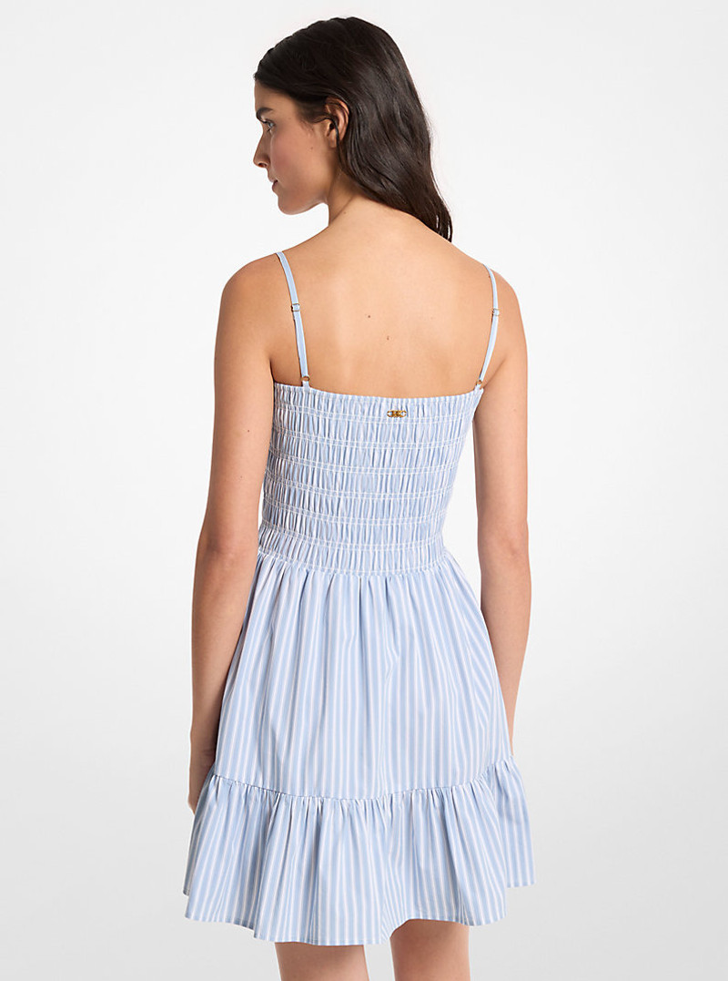 MICHAEL KORS Striped Stretch Cotton Blend Smocked Dress outlook