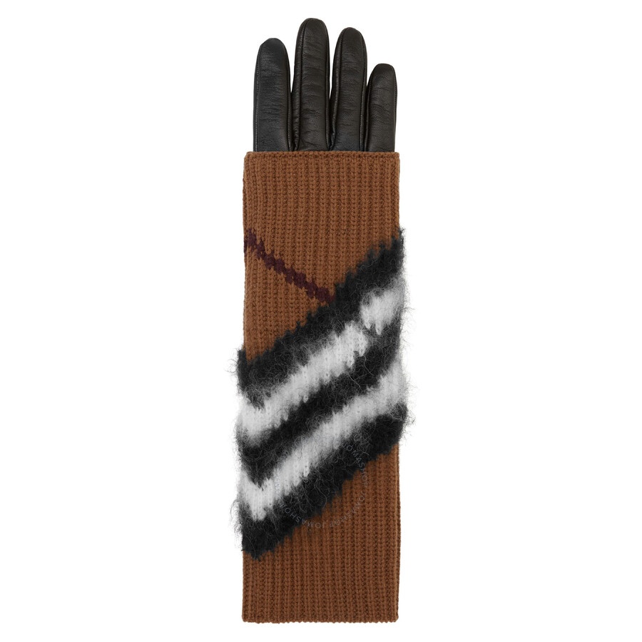 Burberry Chevron Lambskin Leather Gloves with Removable Overlay - 4