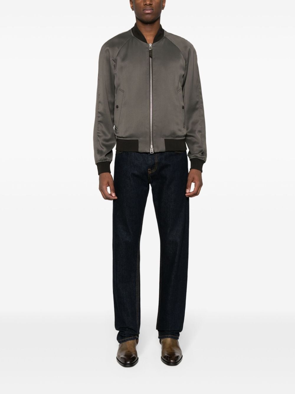 ribbed-trim twill bomber jacket - 2