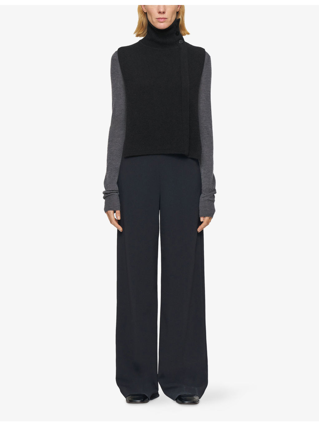 Funnel-Neck Sleeveless Cashmere Blend Bib - 2