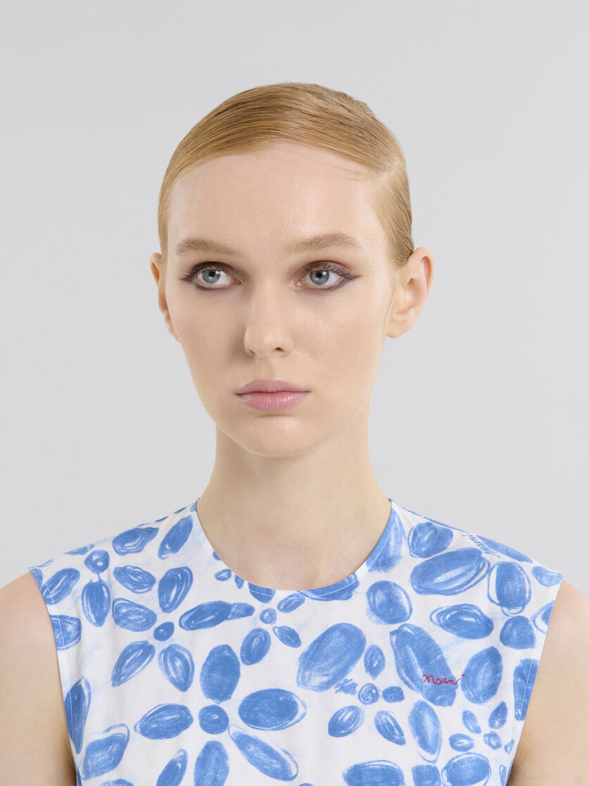 WHITE POPLIN A-LINE DRESS WITH BLOOMING PRINT - 4