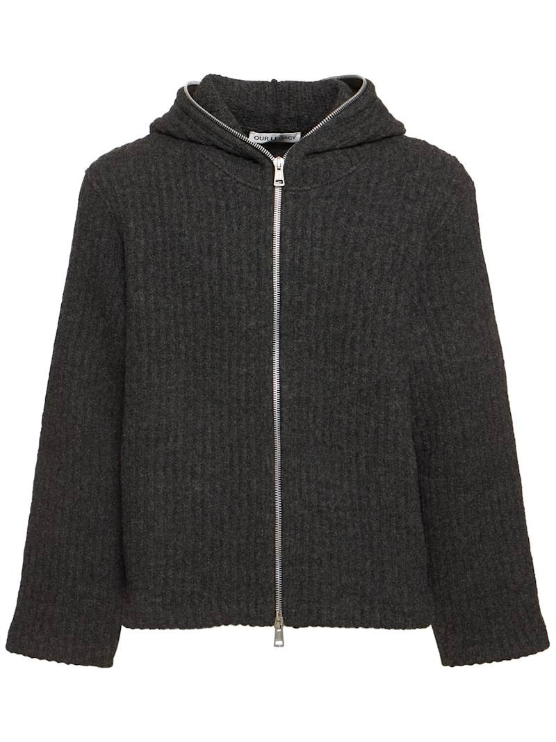 Full-zip hooded knit sweater - 1