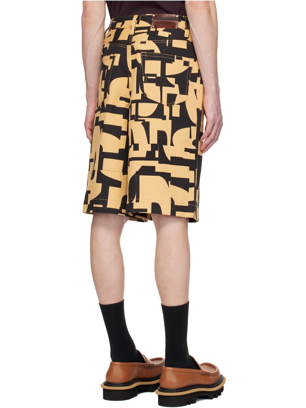 Black & Tan Printed Denim Shorts - 3