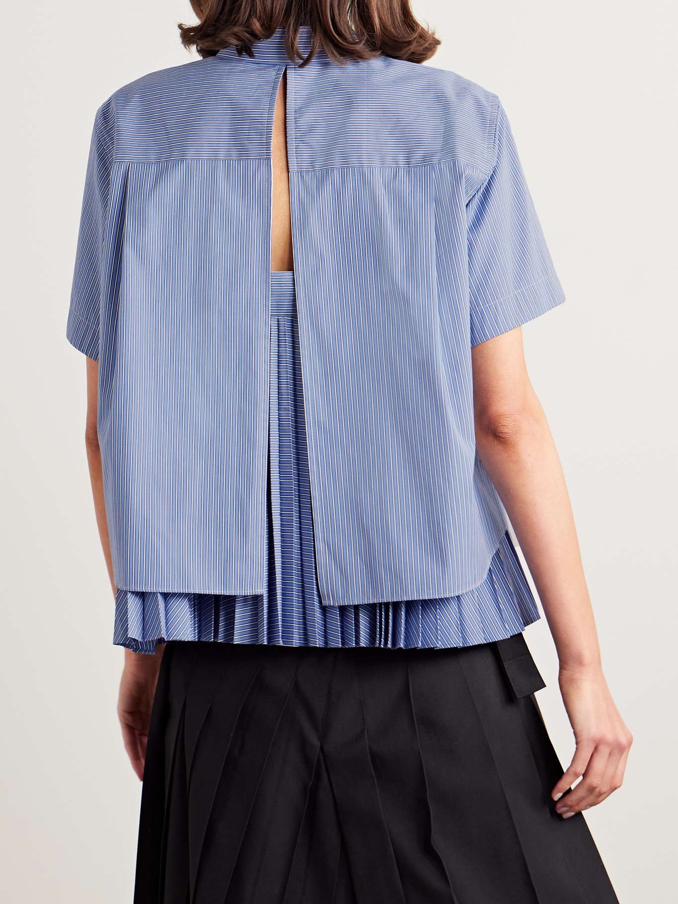 Layered pleated pinstriped poplin shirt Blue - 3