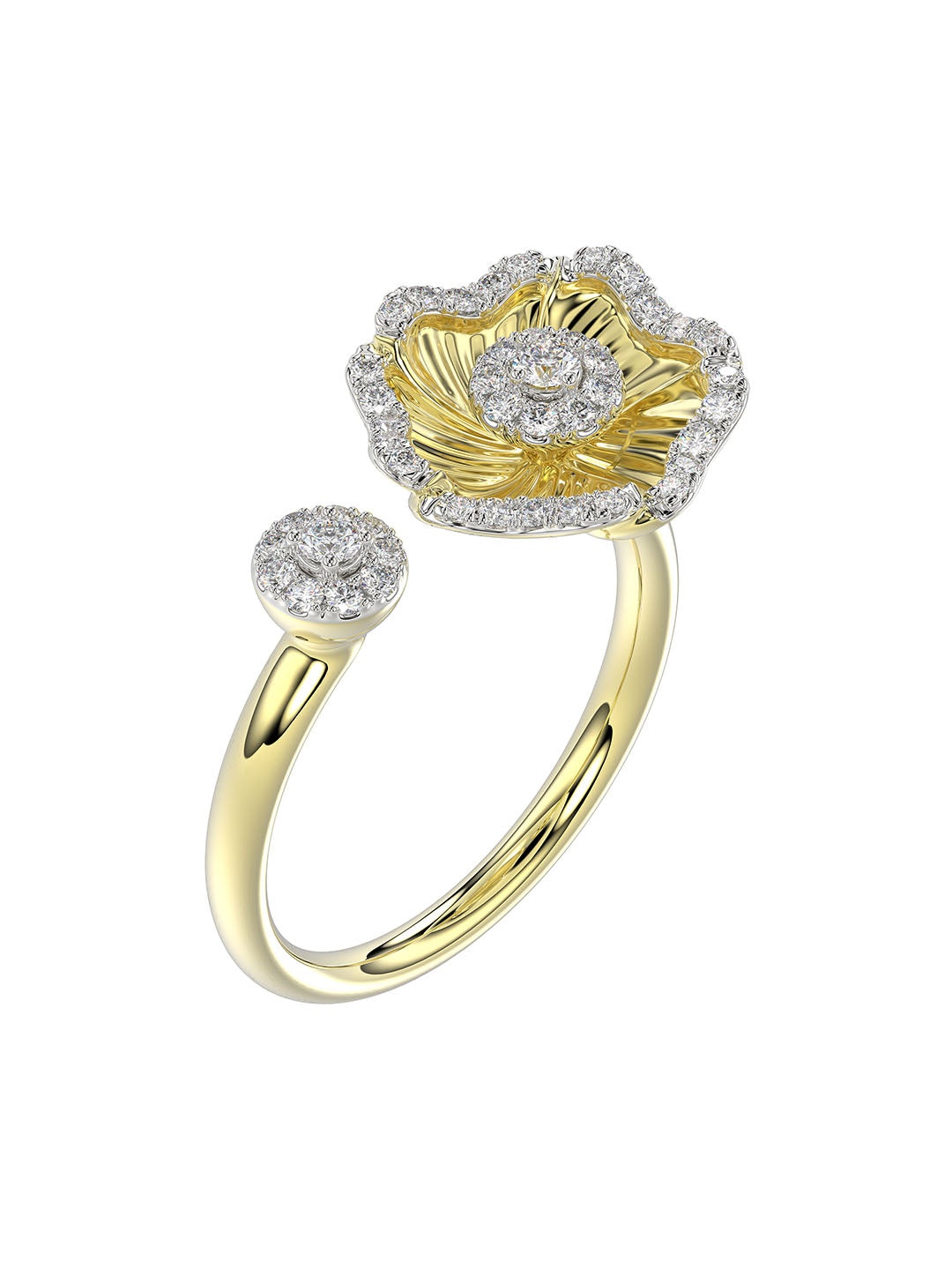 HALO FLOWER YELLOW GOLD RING - 3