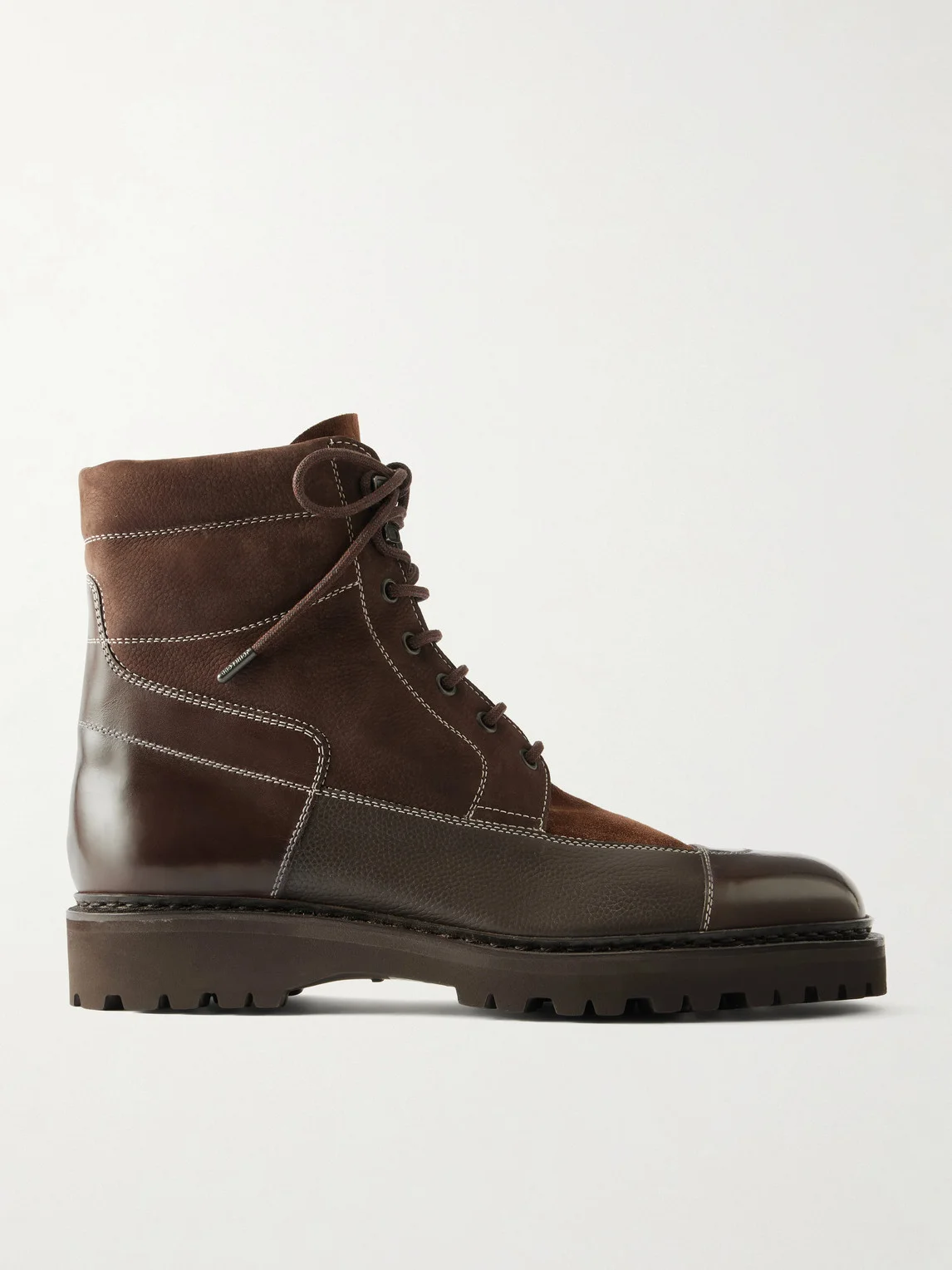 Peak Patchwork Leather, Suede and Nubuck Lace-Up Boots - 1