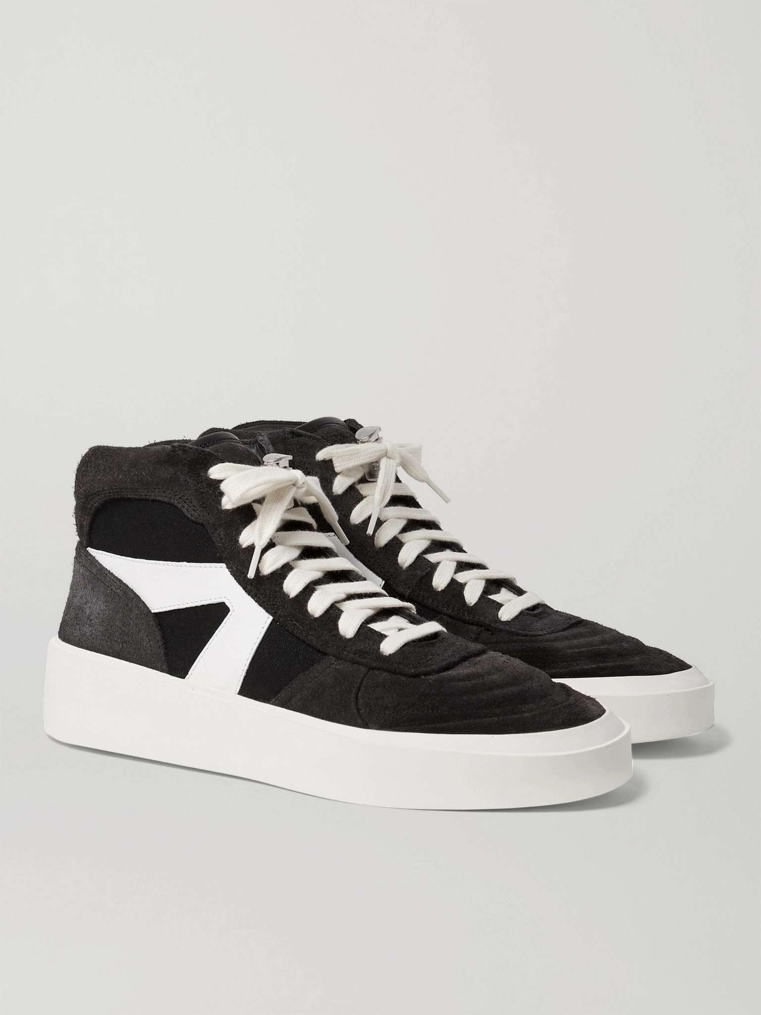 Suede, Leather and Canvas High-Top Sneakers - 4