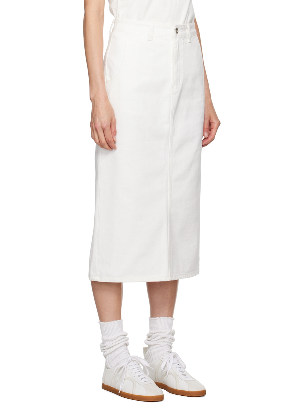 White H-Line Denim Midi Skirt - 2