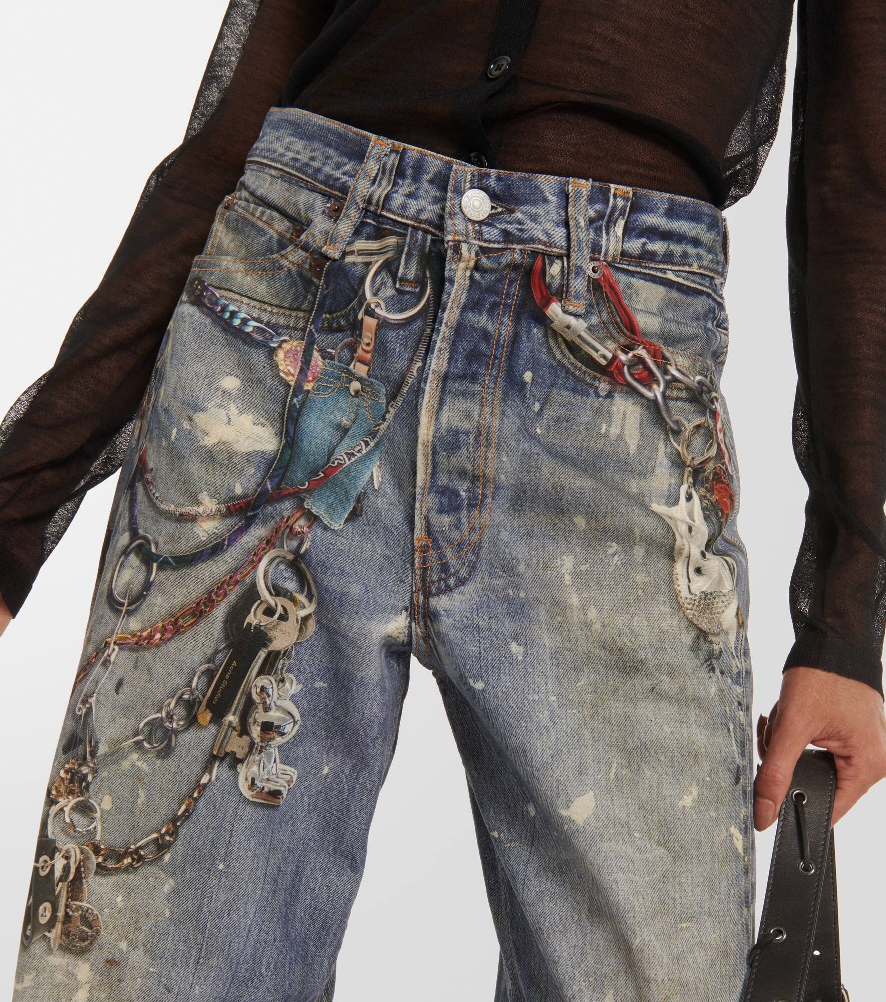 国内発/送関込【Acne Studios】 Trompe-l'oeil print trousers Acne Studios 1981 Trompe L'oeil Splatter Button Fly Loose