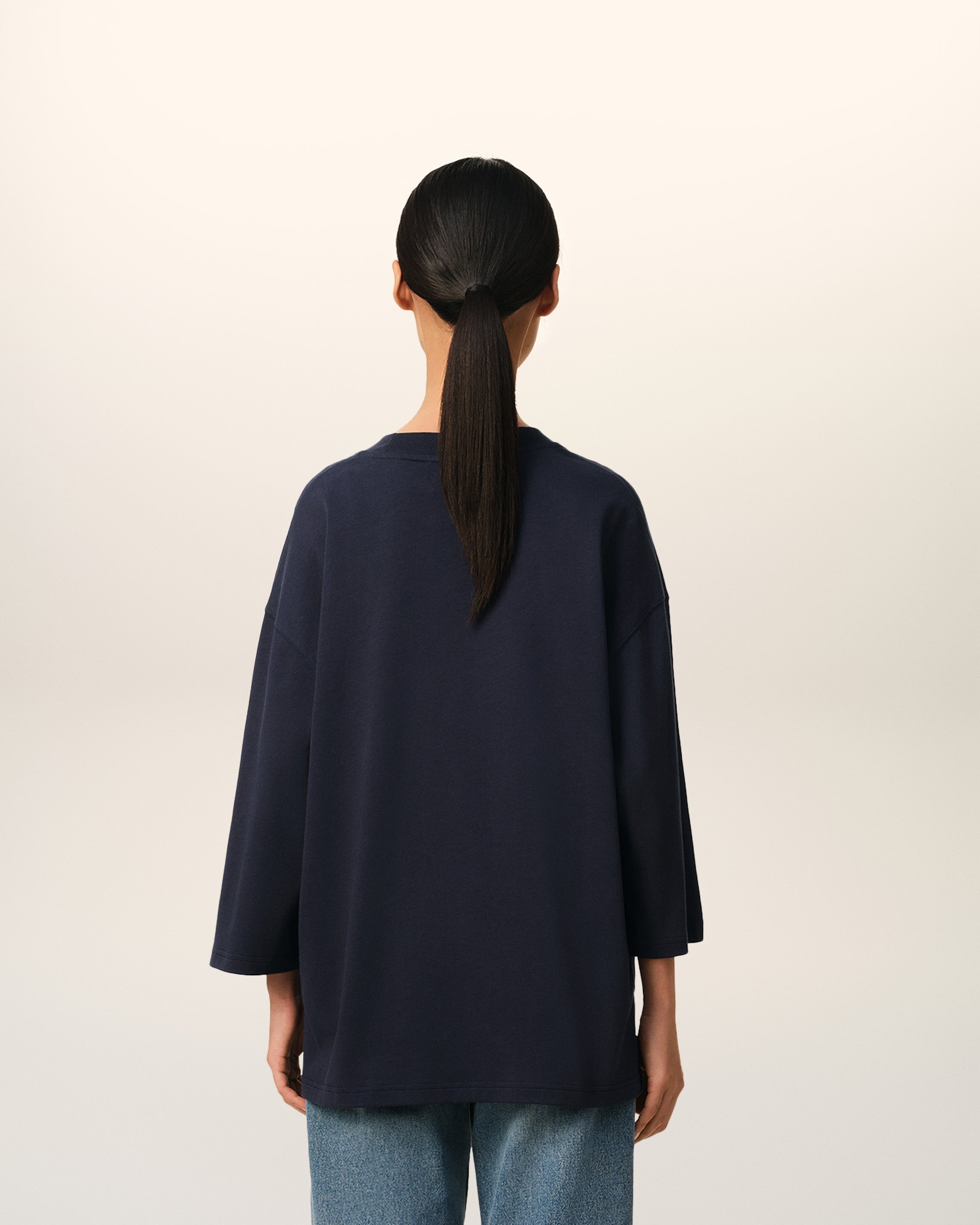 NAVY COTTON AMI DE COEUR PATCH T-SHIRT - 5