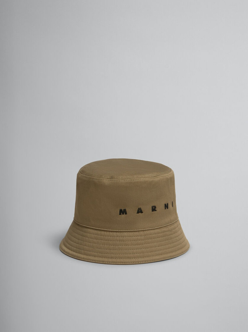 GREEN ORGANIC GABARDINE BUCKET HAT WITH EMBROIDERED LOGO - 1