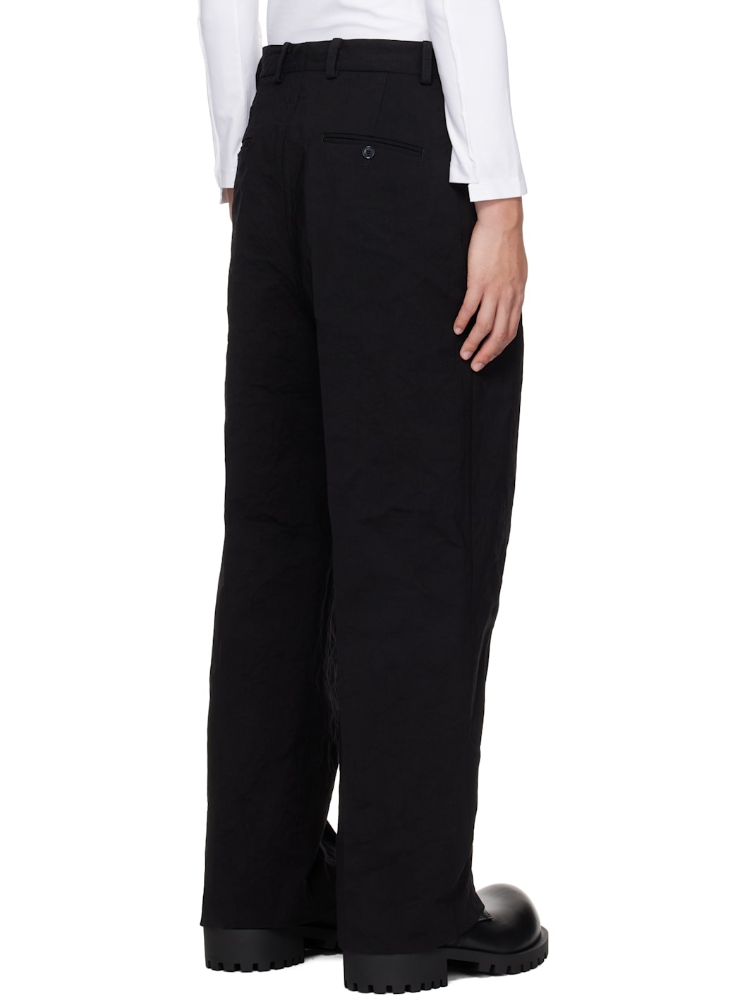 Black Metalized Wrinkled Tailored Trousers - 3