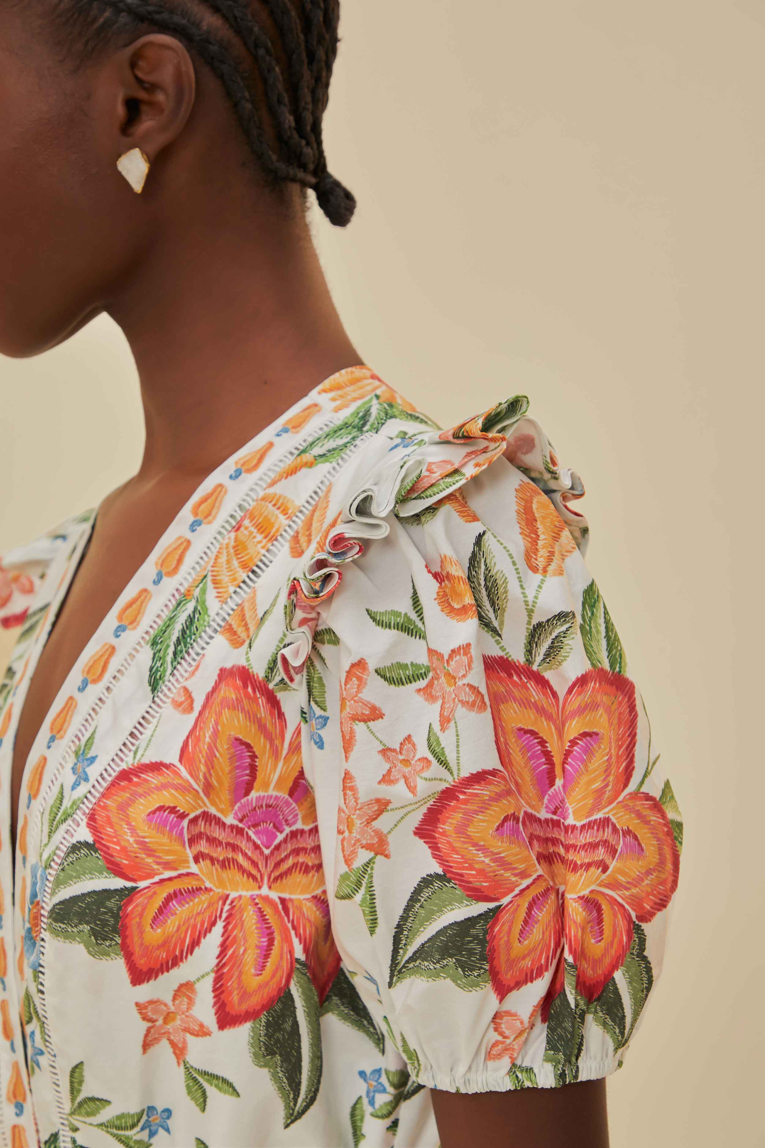 Off-White Bloom Garden Lenzing™ Ecovero™ Euroflax™ Romper - 3