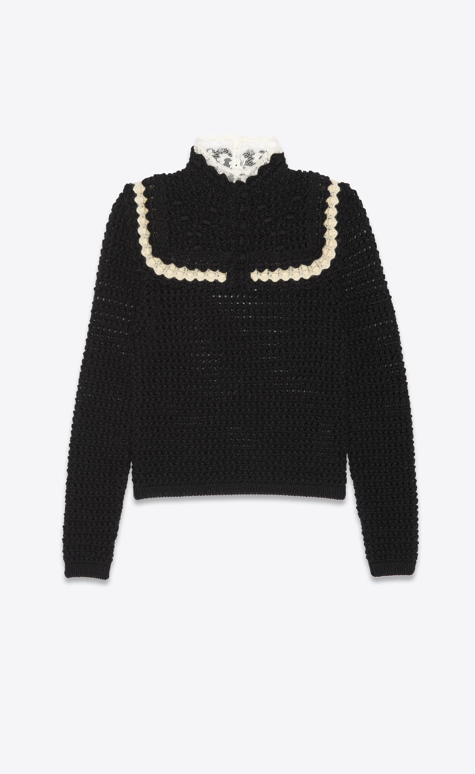 high-neck wool crochet sweater - 1