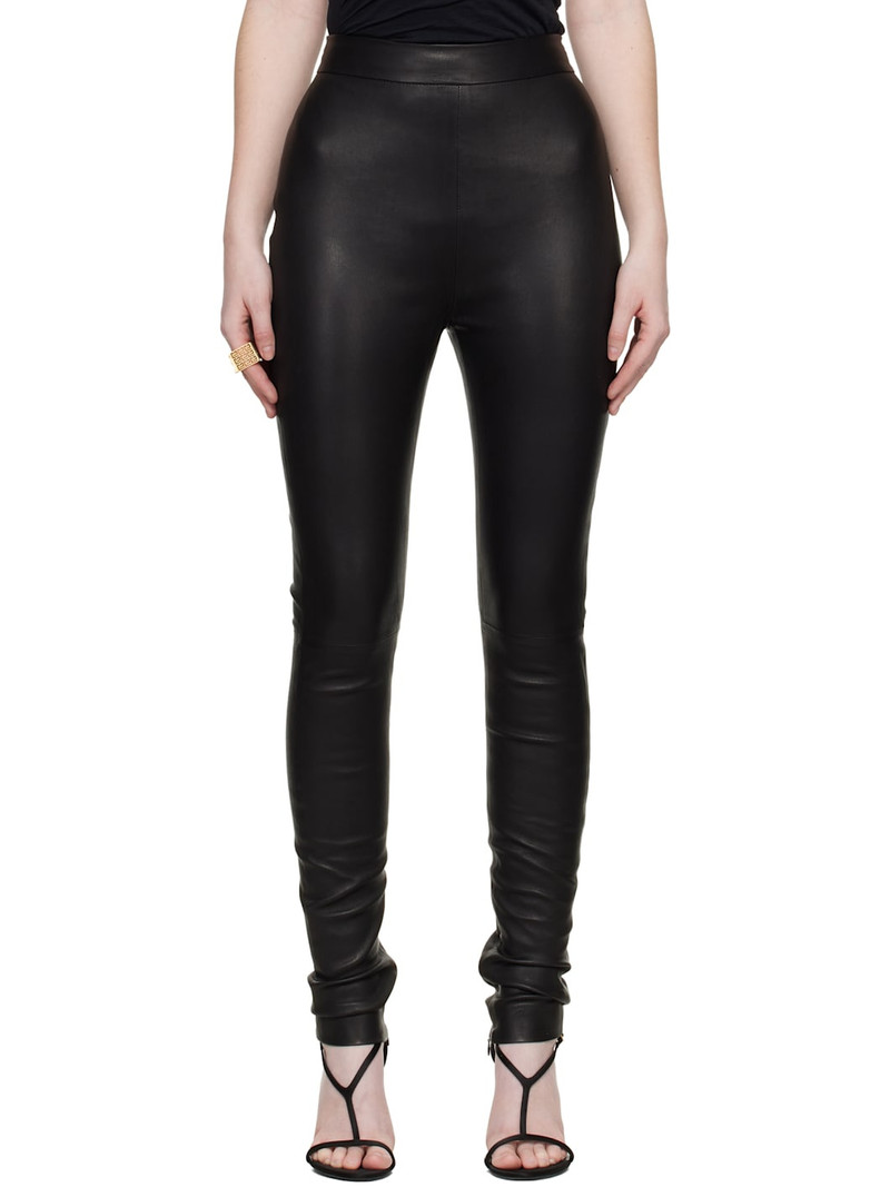 Black Zipped Lambskin Leggings 1