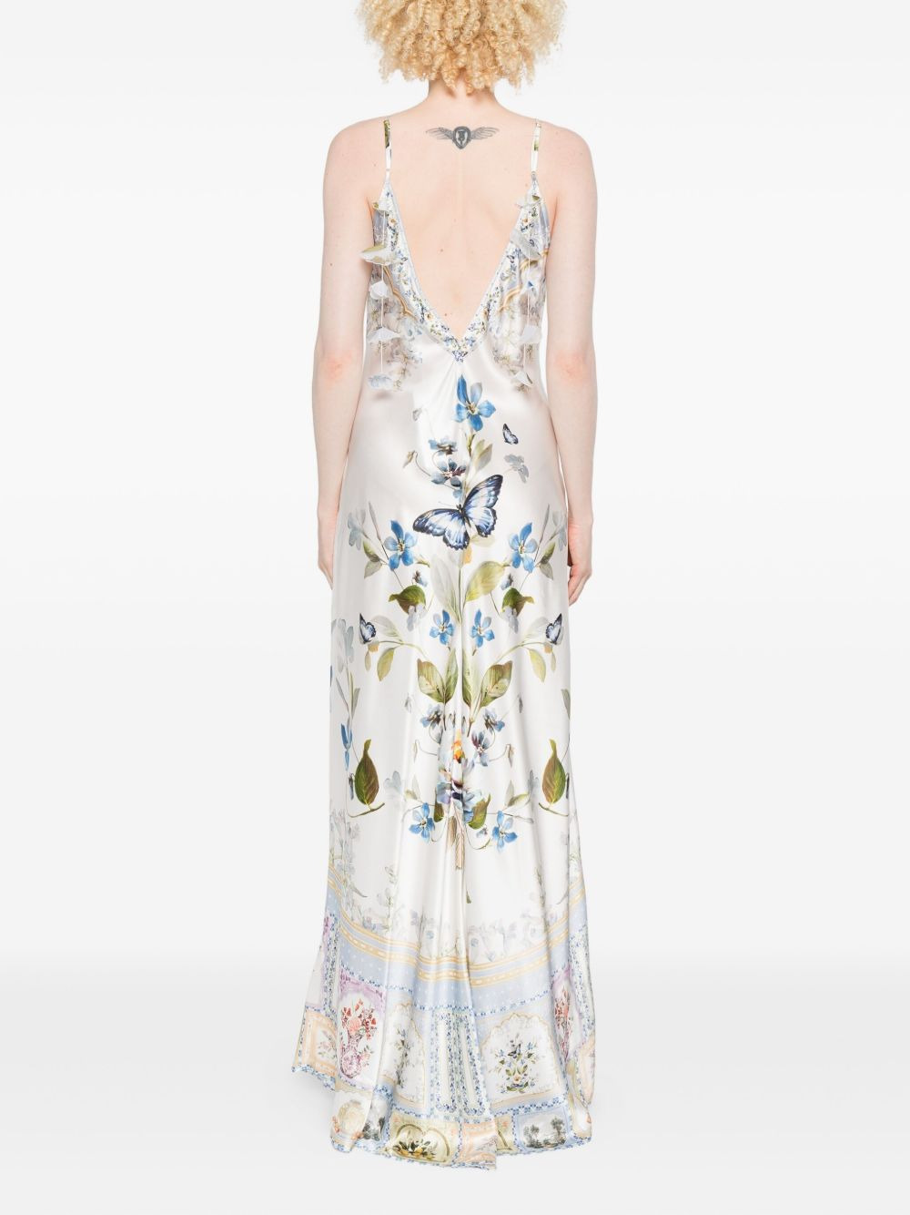 butterfly floral print silk dress - 4