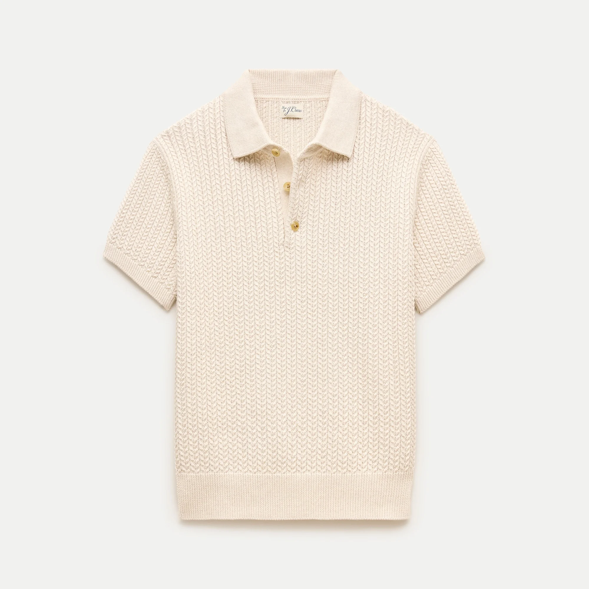 Short-sleeve cable-knit cotton sweater-polo - 1