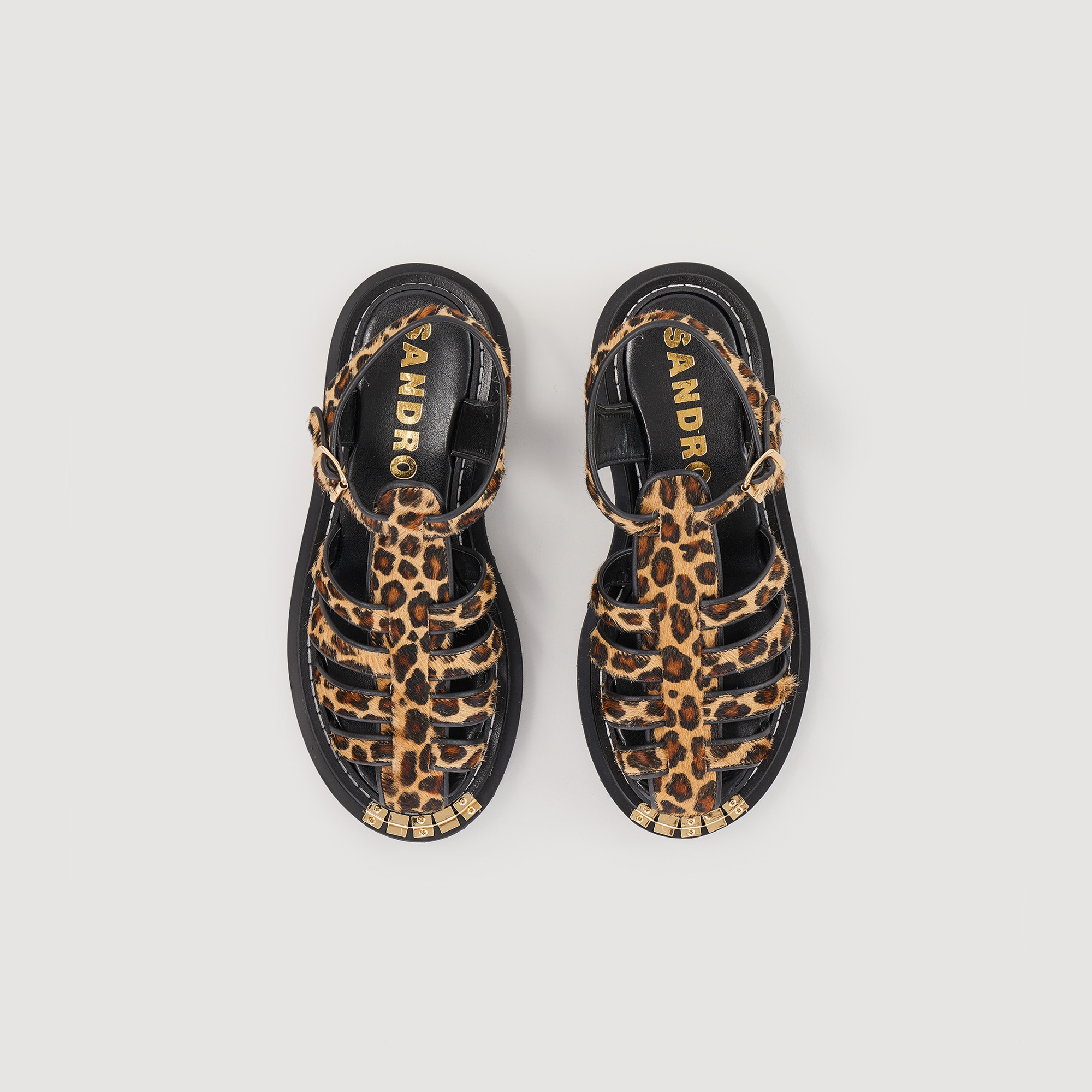 Leopard-effect leather sandals - 3