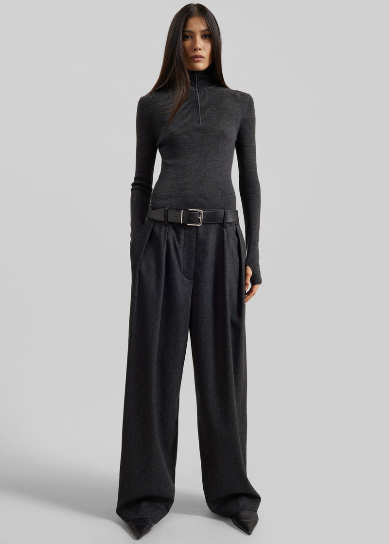 Ripley Flannel Pleated Trousers - Dark Grey 7