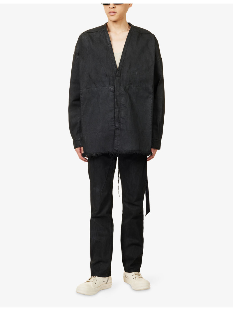 Rick Owens DRKSHDW Lido Larry Raw-Hem Coated-Denim Shirt outlook