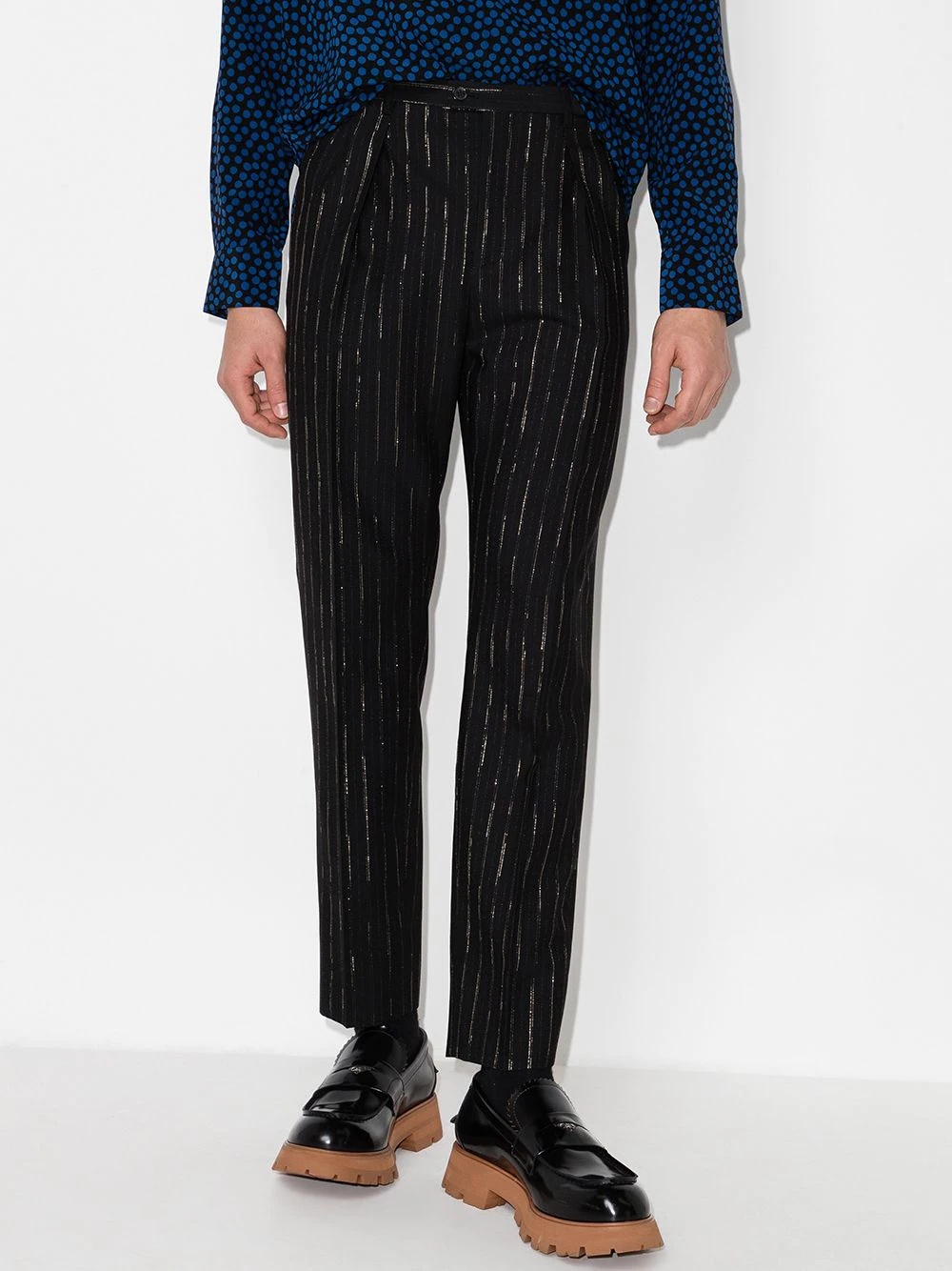 lurex-pinstripe high-waisted tailored trousers - 2