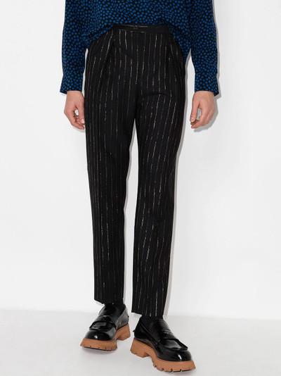 SAINT LAURENT lurex-pinstripe high-waisted tailored trousers outlook