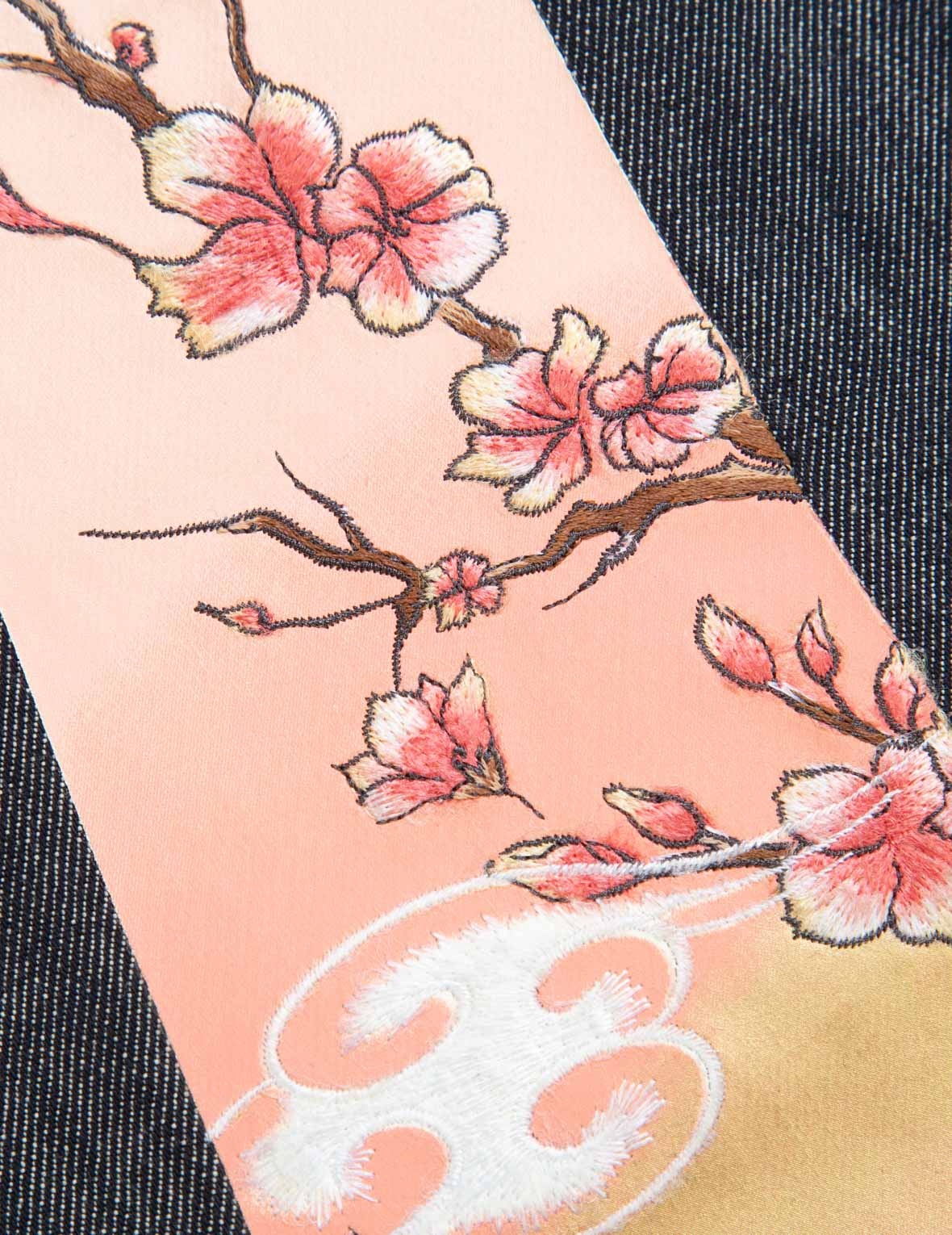 SAKURA EMBROIDERY AND BROCADE PRINT DAICOCK BOYFRIEND JEANS - 13