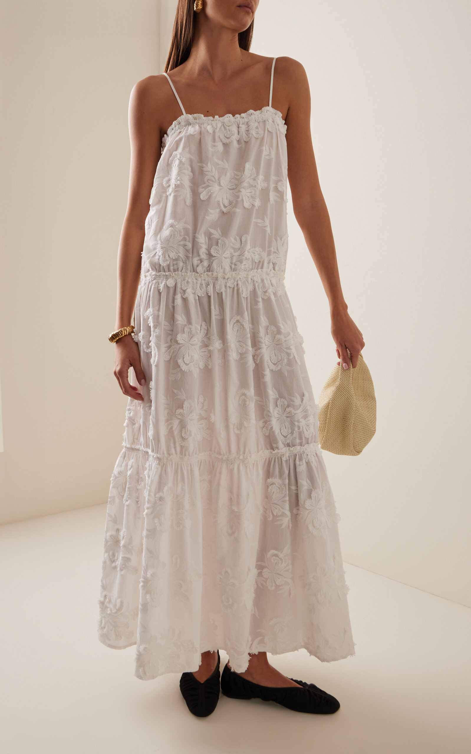 Jewell Embroidered Organic Cotton Maxi Dress white - 3