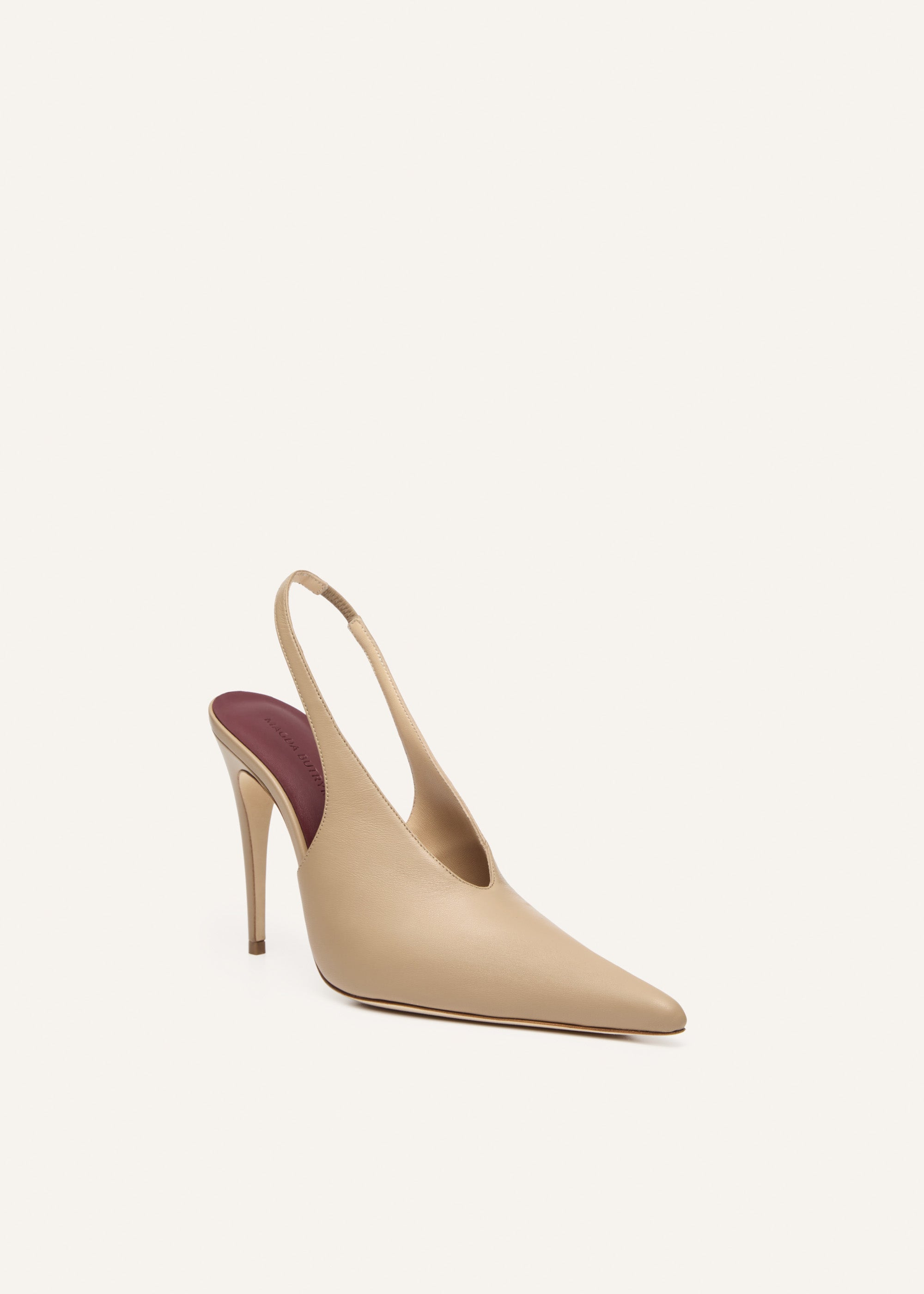 Slingback pointed heel in beige leather - 2