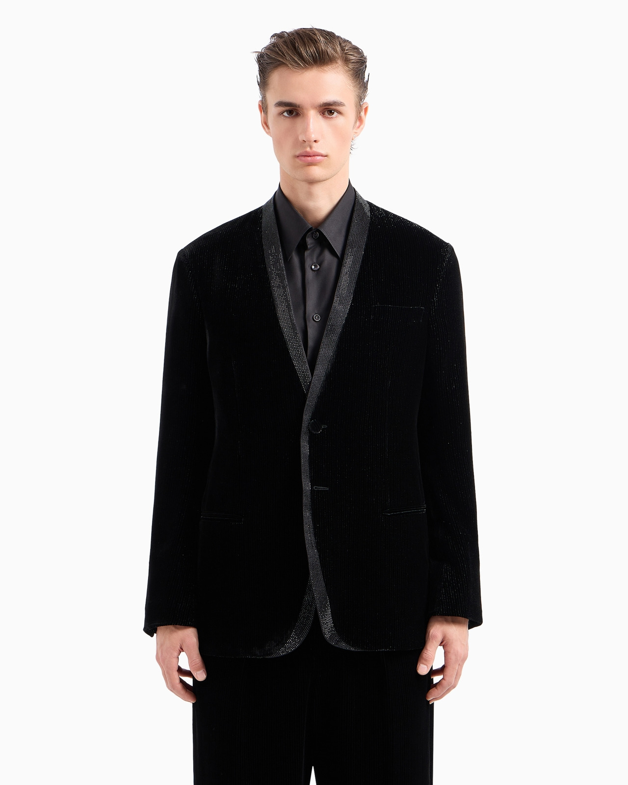 Giorgio’s single-breasted, tuxedo jacket in shiny pinstriped velvet - 4