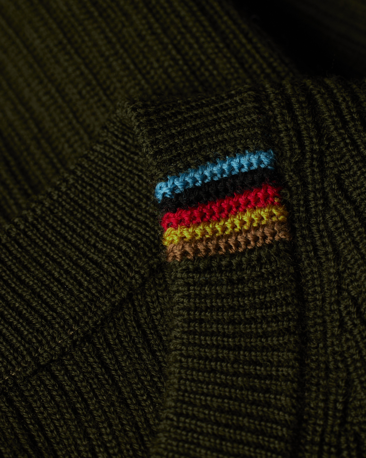 Khaki Washable Merino Wool 'Signature Stripe' Crew Neck Sweater - 4