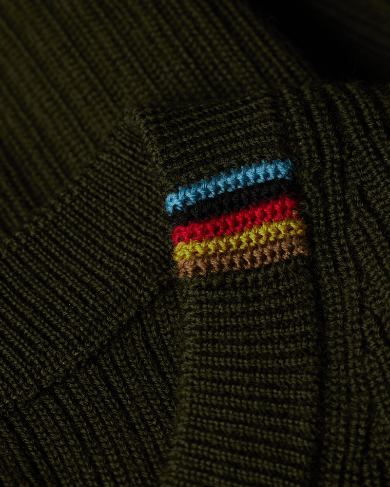 Khaki Washable Merino Wool 'Signature Stripe' Crew Neck Sweater 4