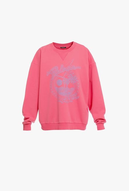 Pink cotton sweatshirt with lilac Balmain logo - 1