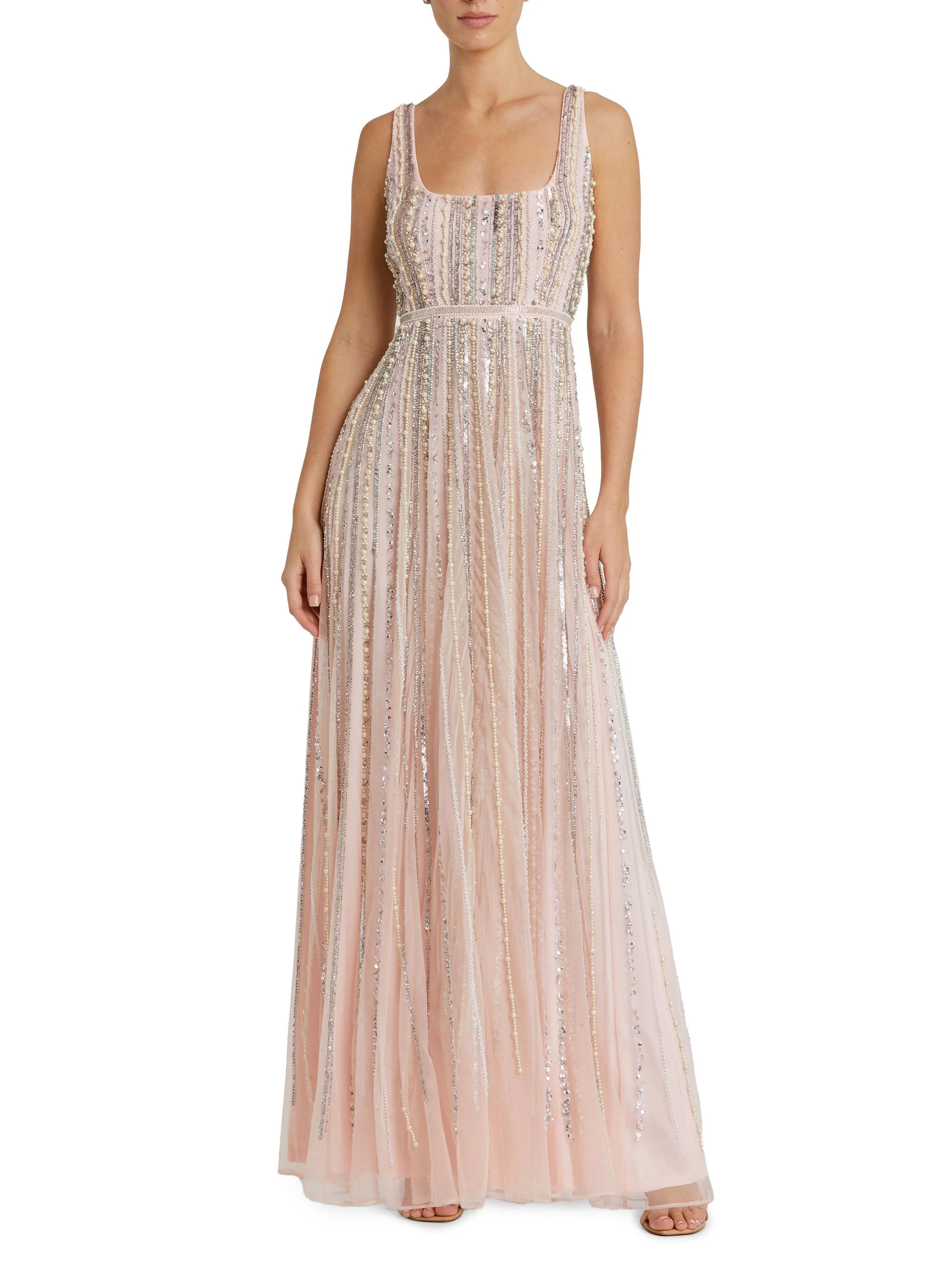 Women's Evening Beaded Scoopneck Gown - Blush - 1