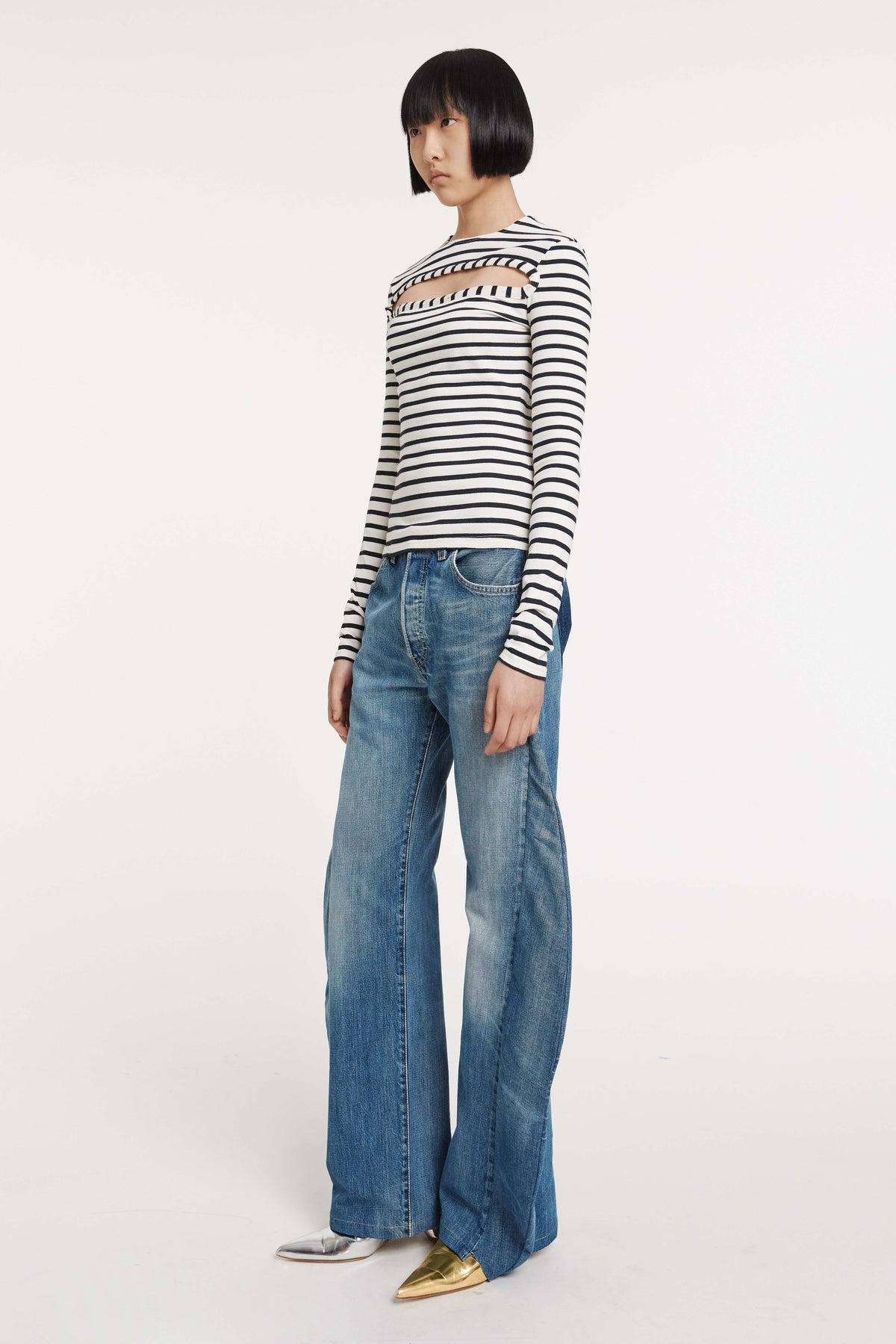 STRIPED FITTED TOP WITH FRONT CUTOUT STRIPED NAVY WHITE - 2